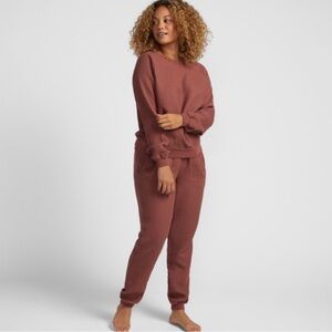 PARACHUTE Waffle Lounge Set (Sweatshirt + Sweatpants) in Clay
